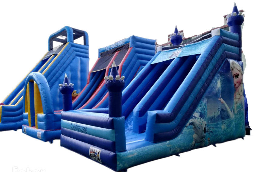Neue Ankunft aufblasbare blaue Trockenrutsche zum Mieten, Außen aufblasbare Zwei-Spur-Rutsche für Kinder